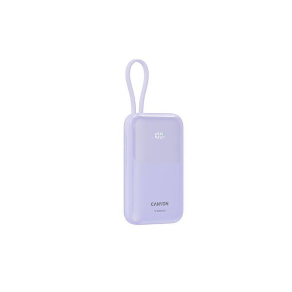 Canyon OnPower 101, Powerbank, 10.000 mAh, displej, in: USB-C, out: USB-A, QC 3.0/USB-C, PD 22,5W, integ. káb.. 