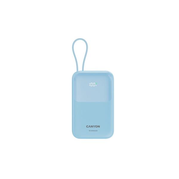Canyon OnPower 101, Powerbank, 10.000 mAh, displej, in: USB-C, out: USB-A, QC 3.0/USB-C, PD 22,5W, integ. káb.. 
