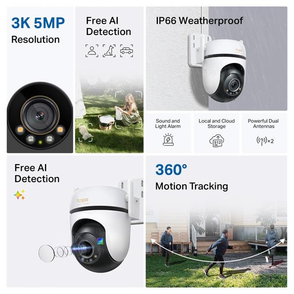 TP-LINK "Outdoor Pan/Tilt Security Wi-Fi CameraSPEC: 3K 5MP (2880x1620), 2.4 GHz, 2 × External Antennas, 1 × Ethernet P 