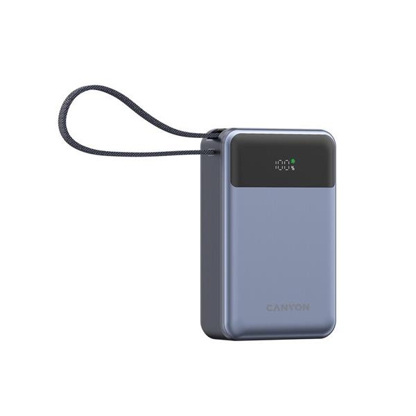 Canyon OnPower 600, Powerbank, 20.000 mAh, displej, in: USB-C, out: USB-C,  PD 65W/ USB-A, QC3 22,5W, integr. kábel 
