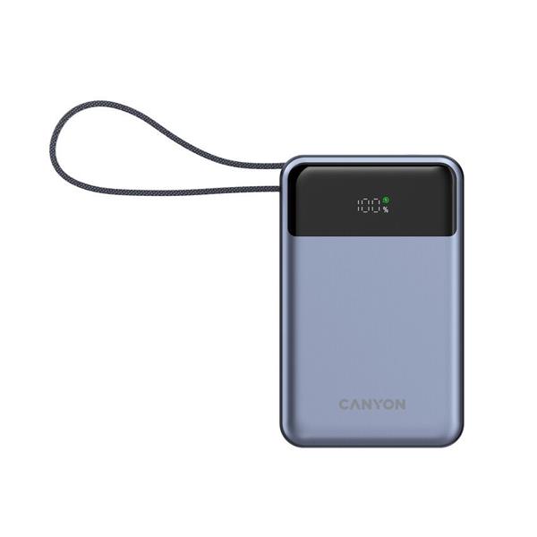 Canyon OnPower 600, Powerbank, 20.000 mAh, displej, in: USB-C, out: USB-C,  PD 65W/ USB-A, QC3 22,5W, integr. kábel 