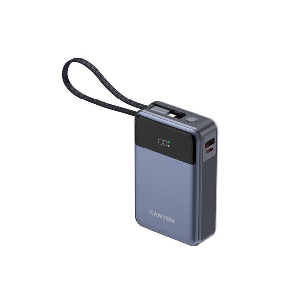 Canyon OnPower 600, Powerbank, 20.000 mAh, displej, in: USB-C, out: USB-C,  PD 65W/ USB-A, QC3 22,5W, integr. kábel 