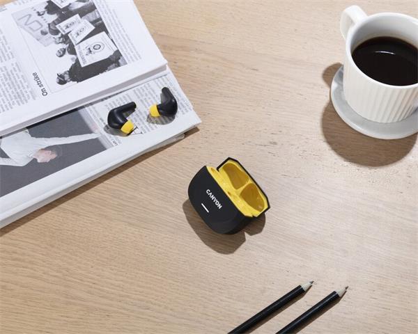 Canyon Hexagon 7, True Wireless Stereo Bluetooth 5.4 slúchadlá do uší. ANC, ENC funkcie, výdrž 27 hod, žlto-čierne 