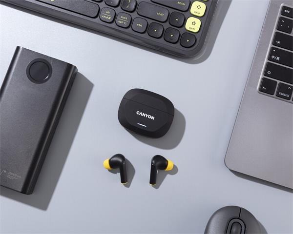 Canyon Hexagon 7, True Wireless Stereo Bluetooth 5.4 slúchadlá do uší. ANC, ENC funkcie, výdrž 27 hod, žlto-čierne 