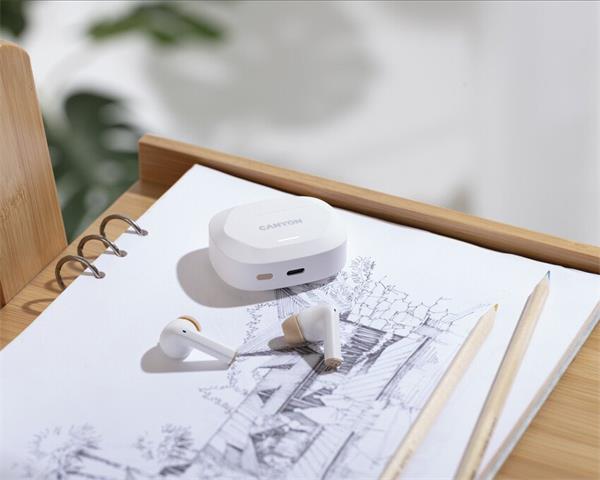 Canyon Hexagon 7, True Wireless Stereo Bluetooth 5.4 slúchadlá do uší. ANC, ENC funkcie, výdrž 27 hod, béžovo-biele 