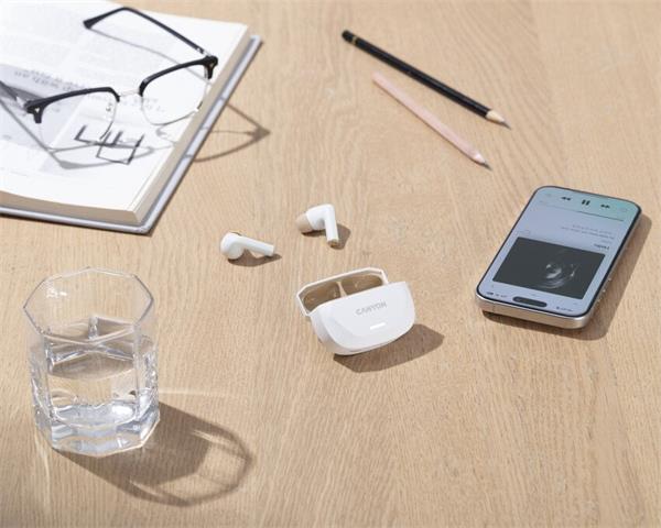 Canyon Hexagon 7, True Wireless Stereo Bluetooth 5.4 slúchadlá do uší. ANC, ENC funkcie, výdrž 27 hod, béžovo-biele 