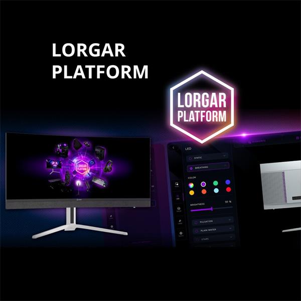 Lorgar 34MP1, herný monitor 34´´, LCD 3440x1440, 1 000 000:1, 1ms, 1000cd, HDMI, DP, USB-C(90W), reproduktory, šedý 