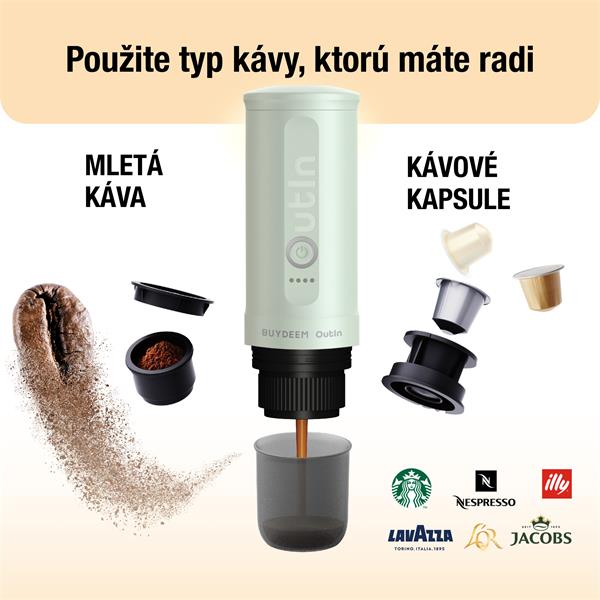 BUYDEEM OTEM-01-CG (OUTIN) prenosný nano espresso kávovar, zelený 