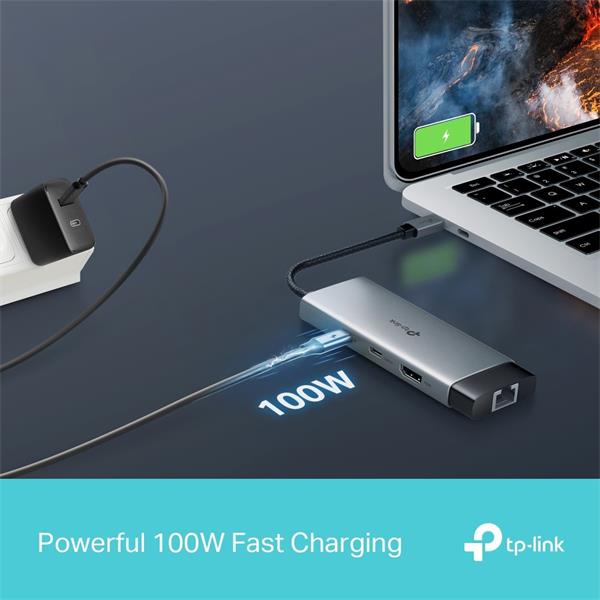 USB Type-C 6-Port Hub SPEC: 1 × USB-C Connector,1 × HDMI 4K 60Hz Port,1 × USB-C PD 100W Port,1 × RJ45 1000Mbps Port,2 ×  