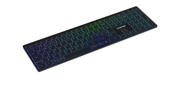 Canyon HKB-W11, 2v1 bezdrôtová klávesnica, vodeodolná, 12 multim. kláves, RGB podsv, plnoh. veľkosť, štíhla, SK/CZ, čier 