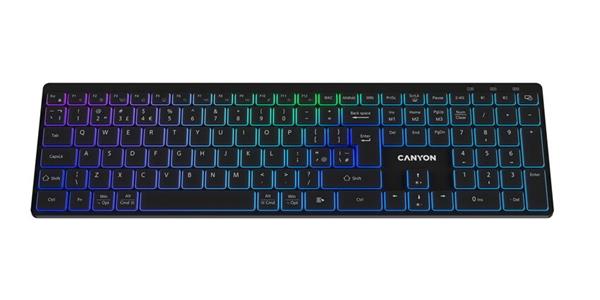 Canyon HKB-W11, 2v1 bezdrôtová klávesnica, vodeodolná, 12 multim. kláves, RGB podsv, plnoh. veľkosť, štíhla, SK/CZ, čier 