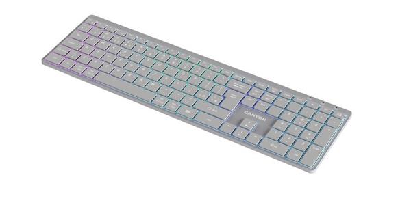 Canyon HKB-W11, 2v1 bezdrôtová klávesnica, vodeodolná, 12 multimed. kláves, RGB podsv, plnohodn. veľkosť, štíhla, US,šed 