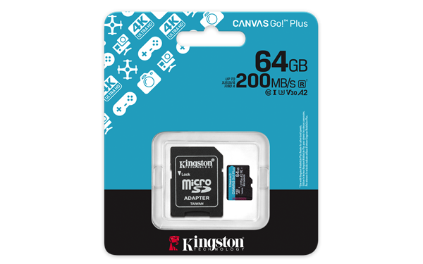 64 GB . microSDXC karta Kingston Canvas Go Plus Gen4 + adaptér ( r200MB/s, w100MB/s ) 