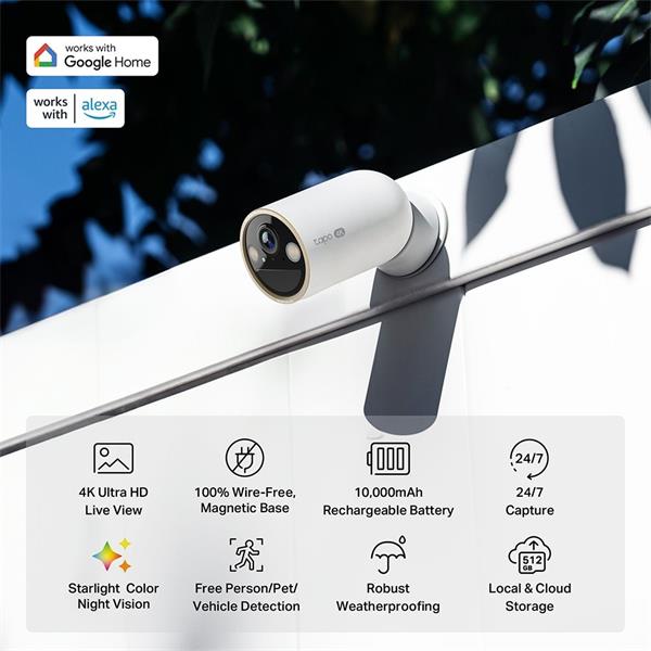 TP-LINK "Wire-Free Indoor/Outdoor Security CameraSPEC:4K UHD (3840x2160), H.265/H.264 Supported, 16x UHD Digital Zoom,  