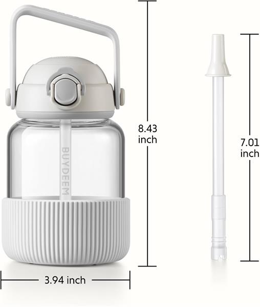 BUYDEEM Sklenená fľaša so slamkou 800 ml, model DG78, farba ovsená biela 