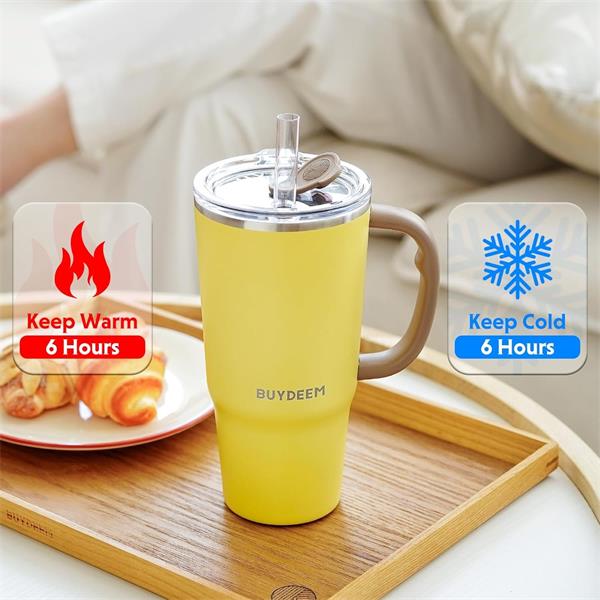 BUYDEEM Termo hrnček so slamkou 700 ml, model DS57, farba ovsená biela 