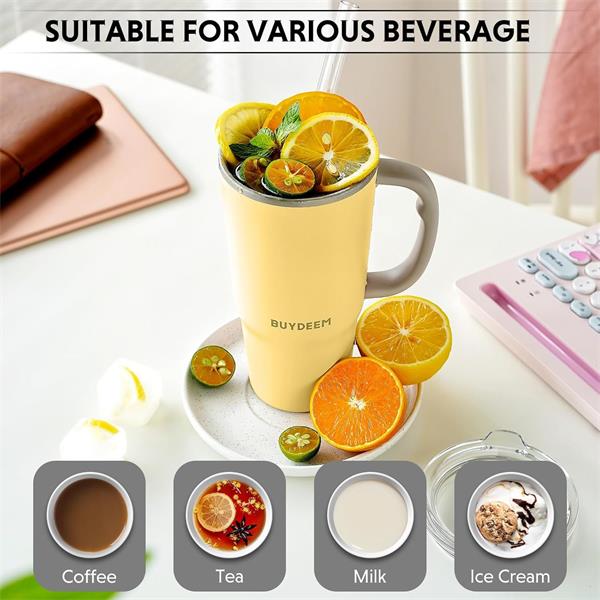 BUYDEEM Termo hrnček so slamkou 700 ml, model DS57, farba ovsená biela 