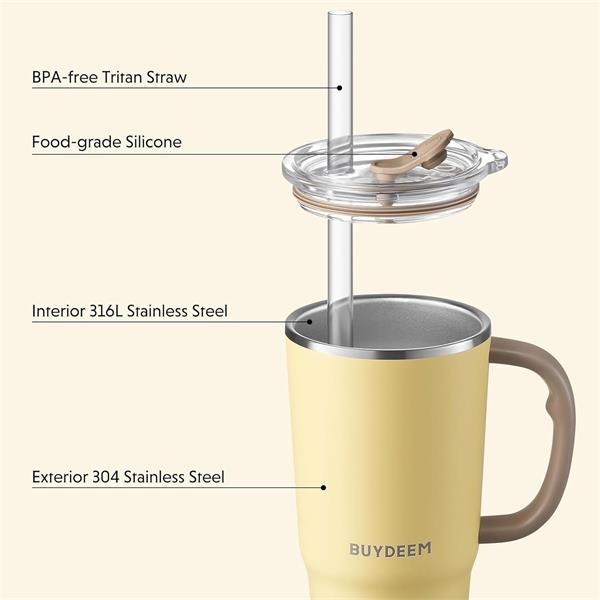 BUYDEEM Termo hrnček so slamkou 700 ml, model DS57, farba ovsená biela 
