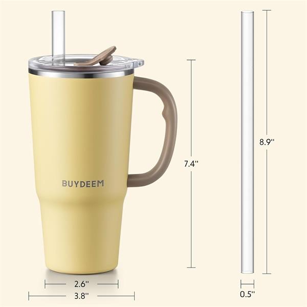 BUYDEEM Termo hrnček so slamkou 700 ml, model DS57, farba ovsená biela 