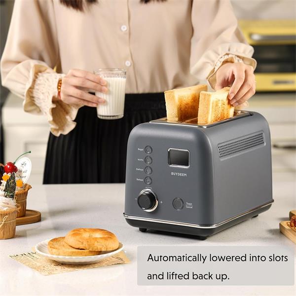 BUYDEEM Automatický kovový hriankovač na 2 plátky, model DT730E, farba atramentová sivá, EU 