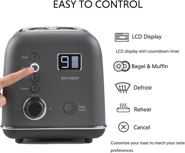 BUYDEEM Automatický kovový hriankovač na 2 plátky, model DT730E, farba atramentová sivá, EU 