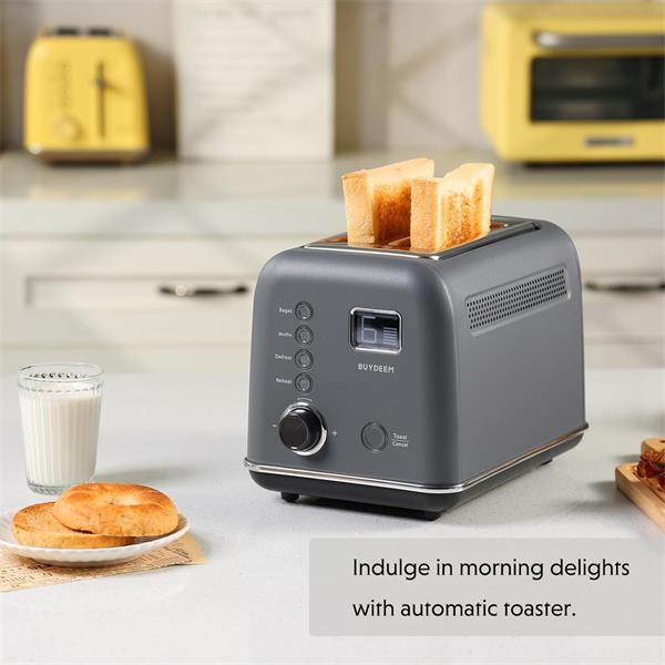 BUYDEEM Automatický kovový hriankovač na 2 plátky, model DT730E, farba atramentová sivá, EU 