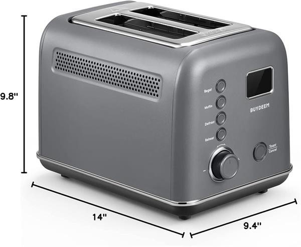 BUYDEEM Automatický kovový hriankovač na 2 plátky, model DT730E, farba atramentová sivá, EU 
