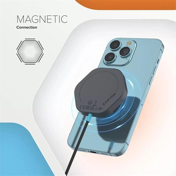 Canyon Hexagon 110, magnetická bezdrôtová nabíjačka, výkon 15W, čierna 