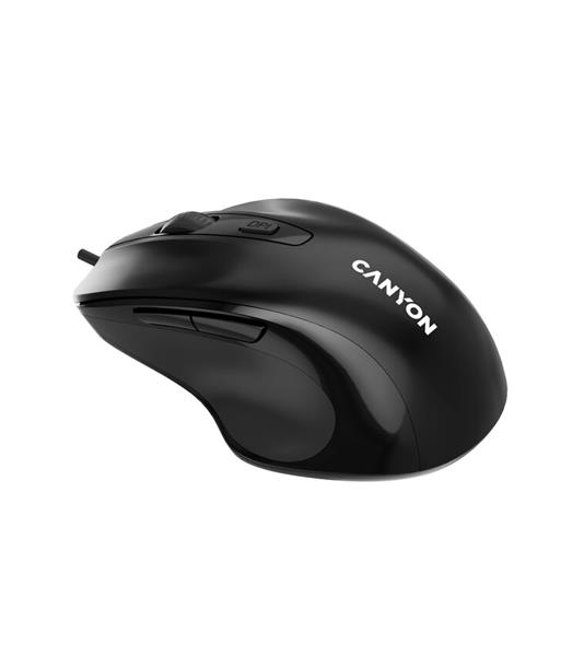 Canyon M-6, optická myš pre pravákov, USB, 3200 dpi, 6 tlačidiel, ergonomická, 1.5m kábel, výdrž 3 mil kliknutí, čierna 