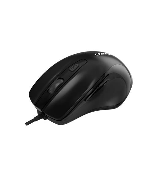 Canyon M-6, optická myš pre pravákov, USB, 3200 dpi, 6 tlačidiel, ergonomická, 1.5m kábel, výdrž 3 mil kliknutí, čierna 