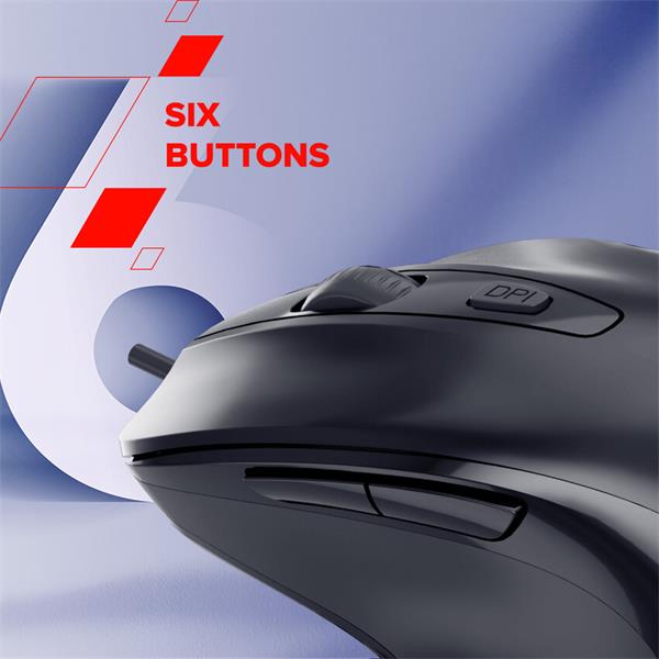 Canyon M-6, optická myš pre pravákov, USB, 3200 dpi, 6 tlačidiel, ergonomická, 1.5m kábel, výdrž 3 mil kliknutí, čierna 
