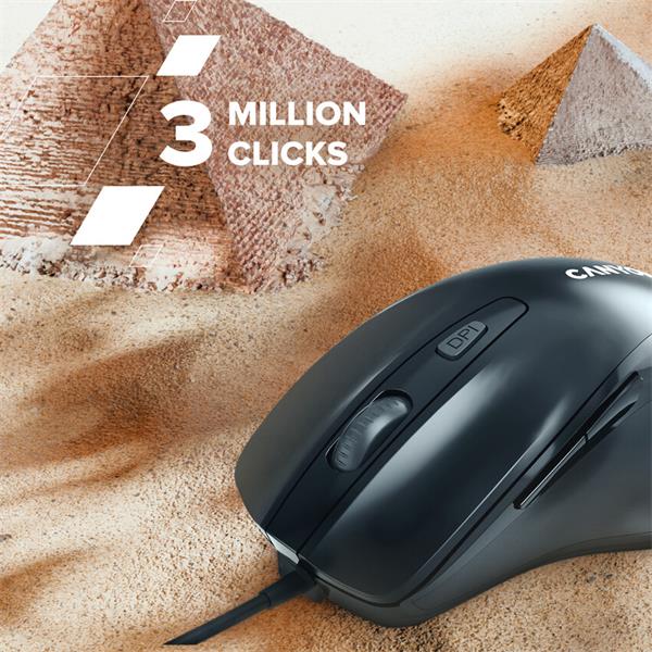 Canyon M-6, optická myš pre pravákov, USB, 3200 dpi, 6 tlačidiel, ergonomická, 1.5m kábel, výdrž 3 mil kliknutí, čierna 