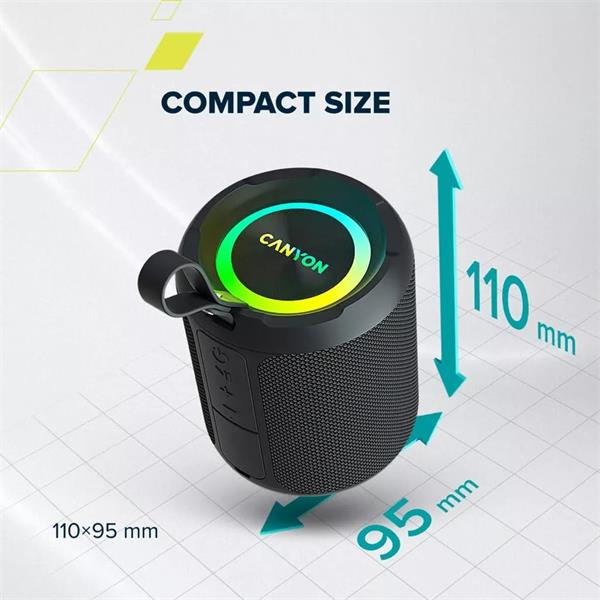 Canyon OnMove 11, Bluetooth 5.3. reproduktor, USB nabíjanie, výdrž 6 hod, SD karta, IPX6, čierny 