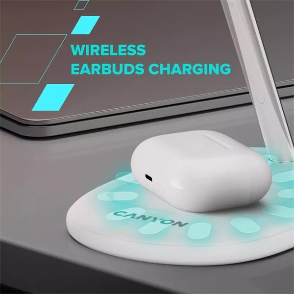 Canyon OnCharge 205, 2v1, bezdrôtová nabájacia stanica pre 2 zariadenia simultánne, s nap. adaptérom, biela 