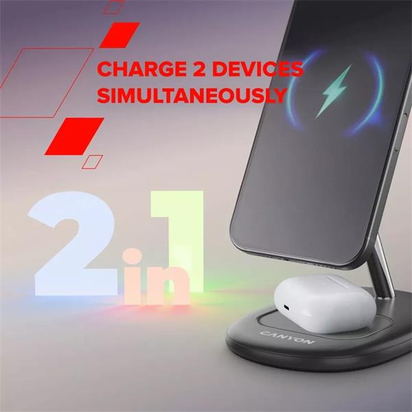 Canyon OnCharge 205, 2v1, bezdrôtová nabájacia stanica pre 2 zariadenia simultánne, s nap. adaptérom, biela 