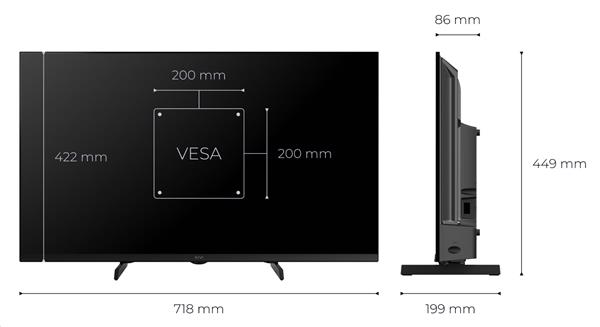 KIVI TV 32F720QB,PRIME E5 QLED, 32", FHD, SMART, Google TV, 2025, Vyrobené v CZ, Čierna  