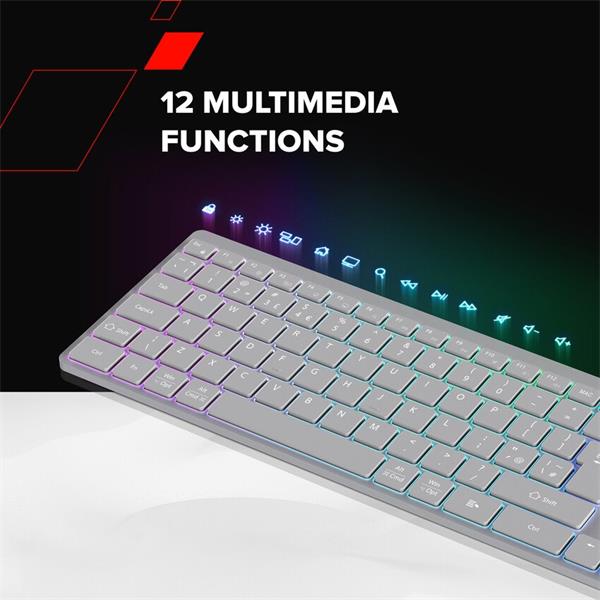 Canyon HKB-W11, 2v1 bezdrôtová klávesnica, vodeodolná, 12 multim. kláves, RGB podsv, plnoh. veľkosť, štíhla, SK/CZ, čier 