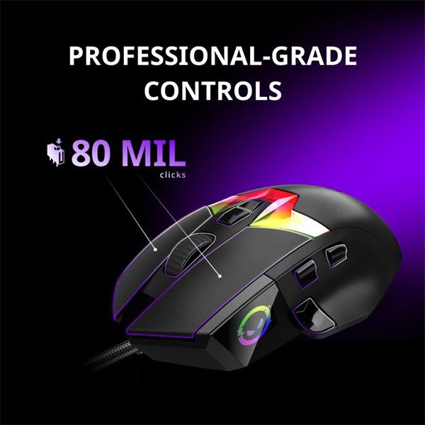 Lorgar MSP80, profi herná myš, 8 progr. tlač., senzor Pixart PAW3395, 26.000 DPI, režim podsv. RGB, čierna 