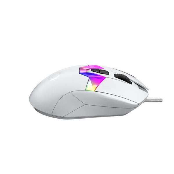 Lorgar MSP80, profi herná myš, 8 progr. tlač., senzor Pixart PAW3395, 26.000 DPI, režim podsv. RGB,  biela 