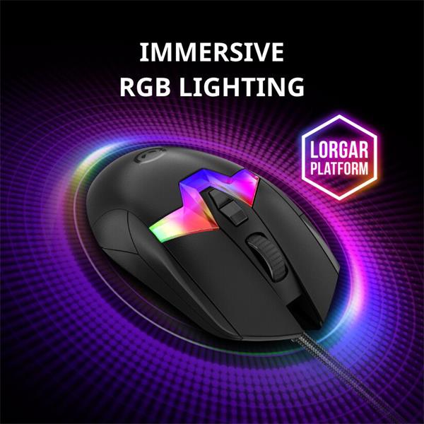 Lorgar MSP80, profi herná myš, 8 progr. tlač., senzor Pixart PAW3395, 26.000 DPI, režim podsv. RGB,  biela 