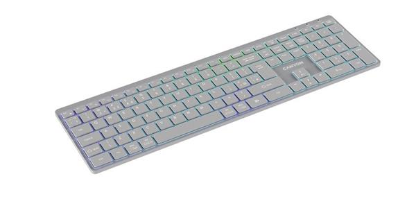 Canyon HKB-W11, 2v1 bezdrôtová klávesnica, vodeodolná, 12 multimed. kláves, RGB podsv, plnohodn. veľkosť, štíhla, US,šed 