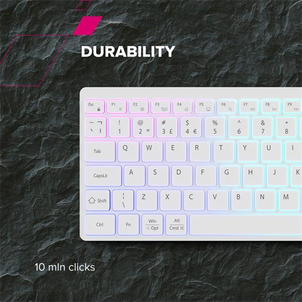 Canyon HKB-W11, 2v1 bezdrôtová klávesnica, vodeodolná, 12 multimed. kláves, RGB podsv, plnohodn. veľkosť, štíhla, US,šed 