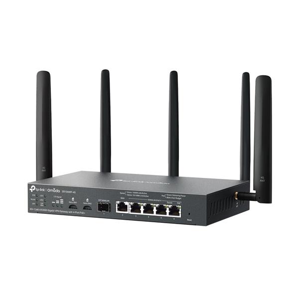 Omada 4G+ Cat6 AX3000 Gigabit VPN Gateway with 4-Port PoE+ PORT: 1× Gigabit SFP WAN/LAN Port, 1× Gigabit RJ45 WAN Port,  