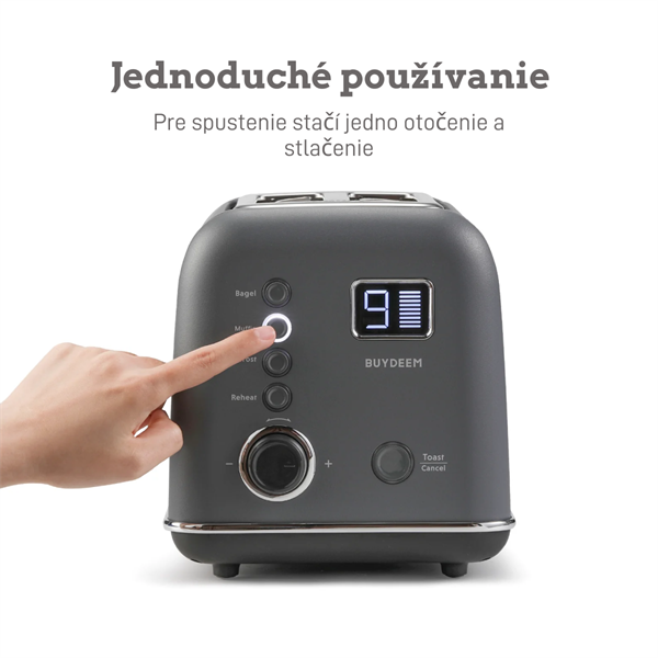 BUYDEEM Automatický kovový hriankovač na 2 plátky, model DT730E, farba atramentová sivá, EU 