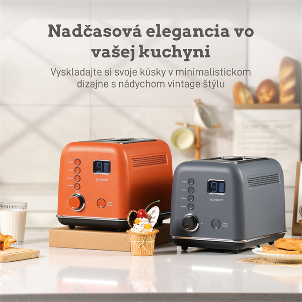 BUYDEEM Automatický kovový hriankovač na 2 plátky, model DT730E, farba atramentová sivá, EU 