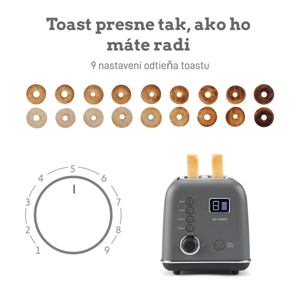 BUYDEEM Automatický kovový hriankovač na 2 plátky, model DT730E, farba atramentová sivá, EU 