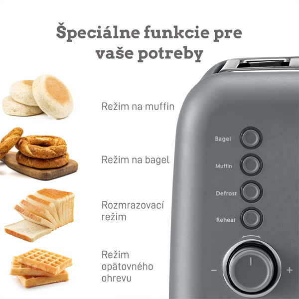 BUYDEEM Automatický kovový hriankovač na 2 plátky, model DT730E, farba atramentová sivá, EU 