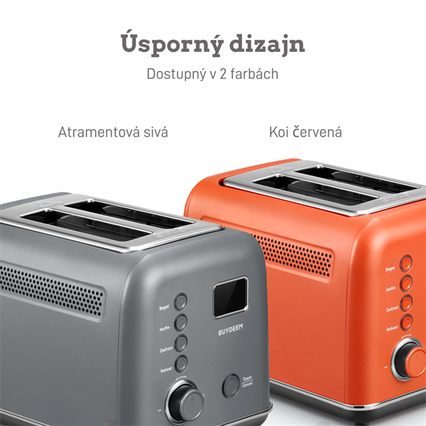 BUYDEEM Automatický kovový hriankovač na 2 plátky, model DT730E, farba atramentová sivá, EU 