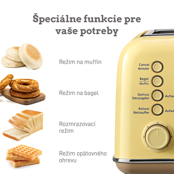 BUYDEEM Hriankovač na 4 plátky, model DT640E, farba jemná žltá, EU 