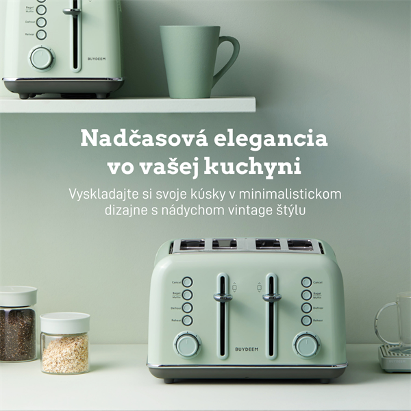 BUYDEEM 4-plátkový hriankovač, model DT640E, farba zelená, EU 
